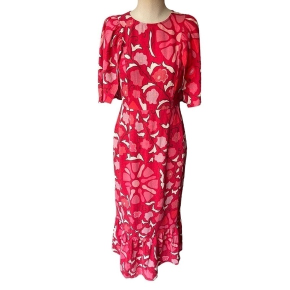 NWT RHODE x Target Zinnia Floral Print Bell Sleeve Midi Dress in Red/Pink - Picture 4 of 15